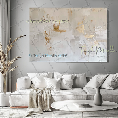 Gold Accent Wall Art - Large Abstract Textured Painting for Home Office
