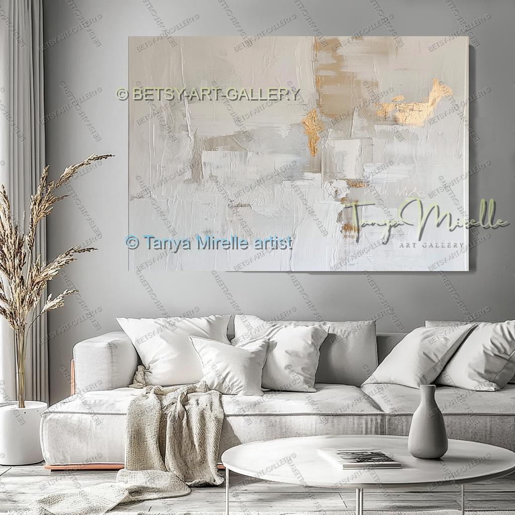 Gold Accent Wall Art - Large Abstract Textured Painting for Home Office