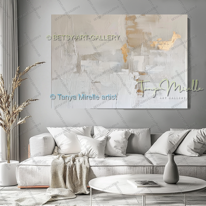 Gold Accent Wall Art - Large Abstract Textured Painting for Home Office