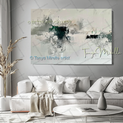 Serene Neutral Painting - Large Green Ivory Harmony Abstract Wall Art