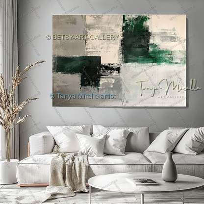 Serene Neutral Painting - Large Green Ivory Harmony Abstract Wall Art