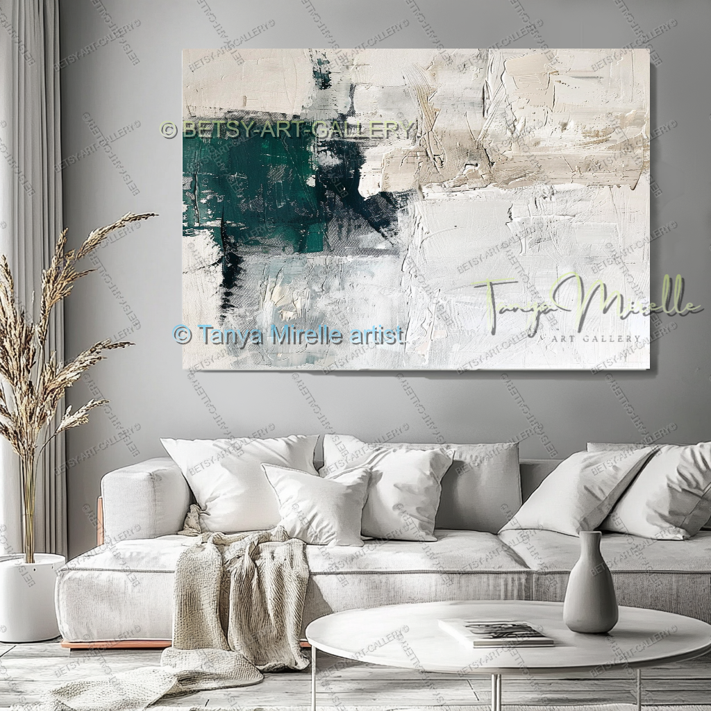 Serene Neutral Painting - Large Green Ivory Harmony Abstract Wall Art