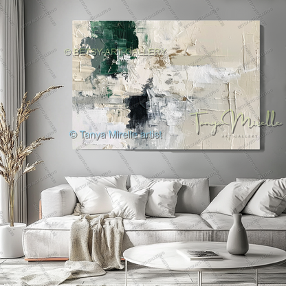 Serene Neutral Painting - Large Green Ivory Harmony Abstract Wall Art
