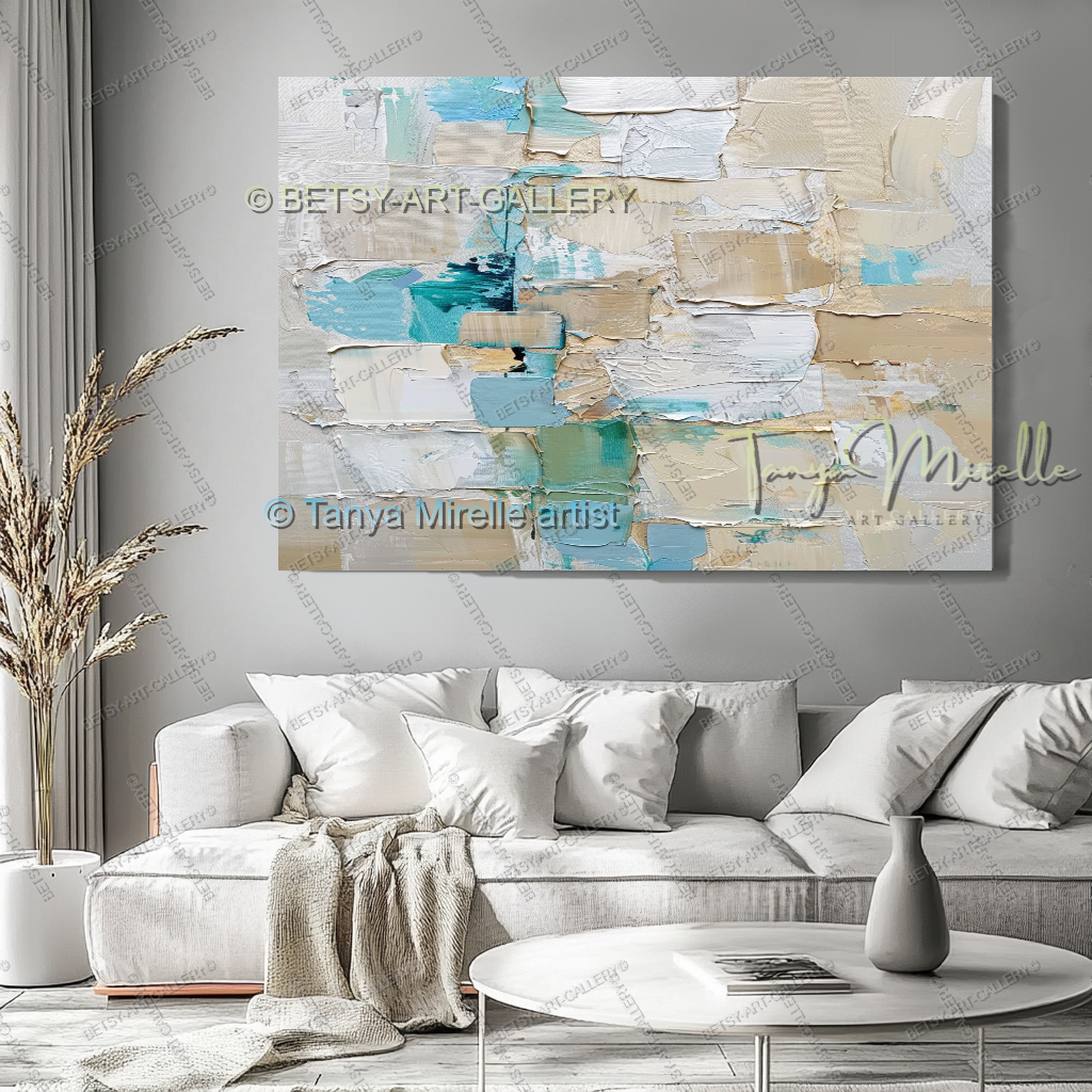 Industrial Ocean Abstract - Large Neutral Canvas Art for Living Room