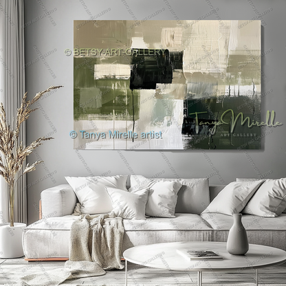 Elegant Green Olive White Textured Canvas Wall Art