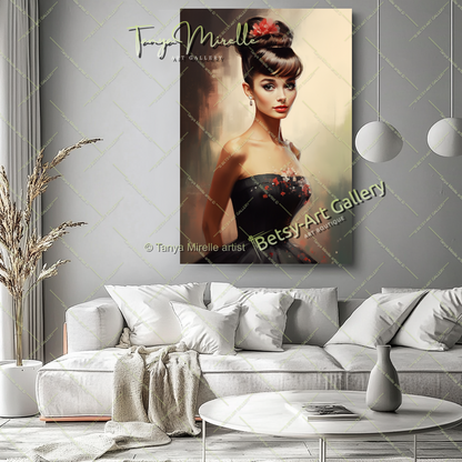 Pink Portrait Audrey Hepburn - Modern Canvas Print
