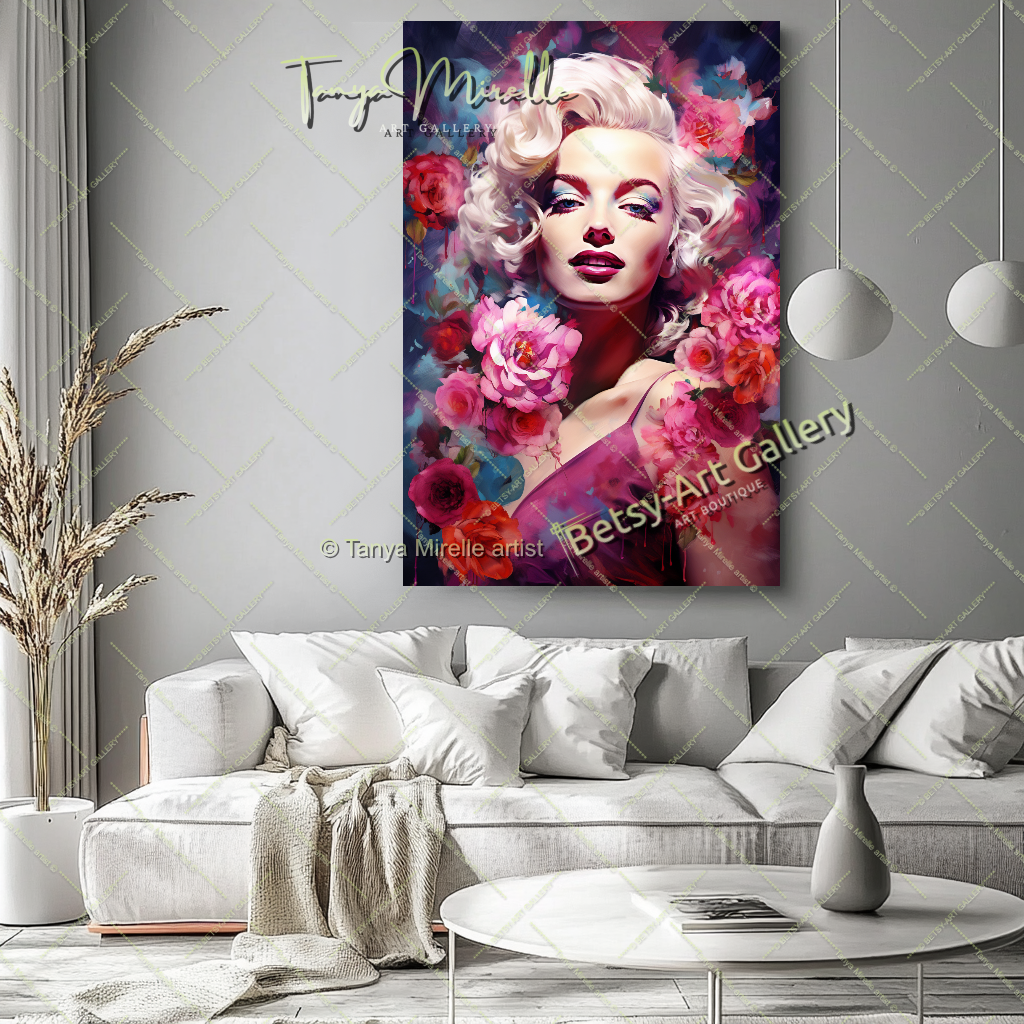 Woman's Floral Portrait - Modern Canvas Print