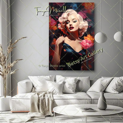 Woman's Floral Portrait - Modern Canvas Print