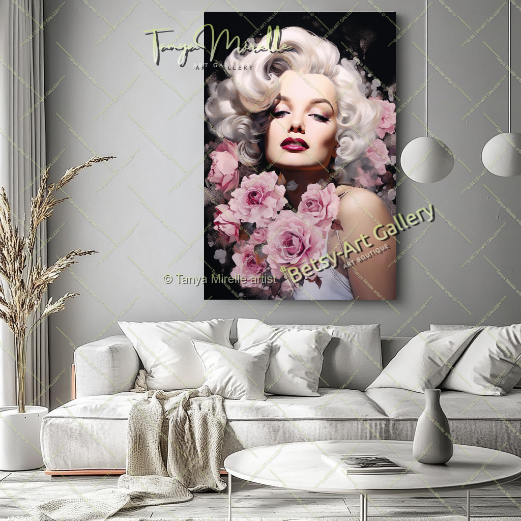 Woman's Floral Portrait - Modern Canvas Print