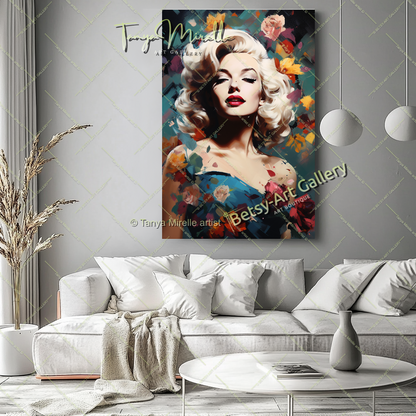 Woman's Floral Portrait - Modern Canvas Print