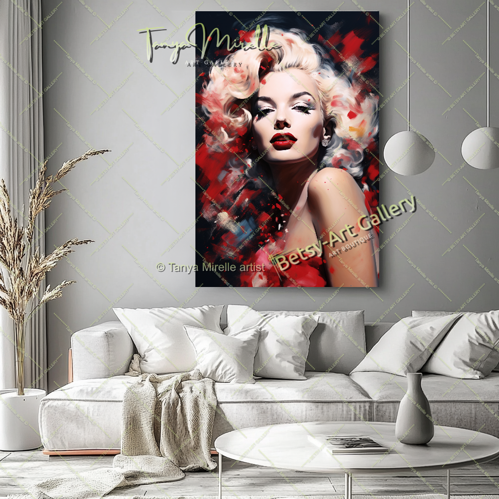 Woman's Floral Portrait - Modern Canvas Print