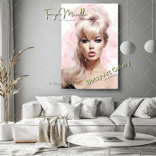 Charmant Pastel Portrait Brigitte Bardot - Modern Canvas Print
