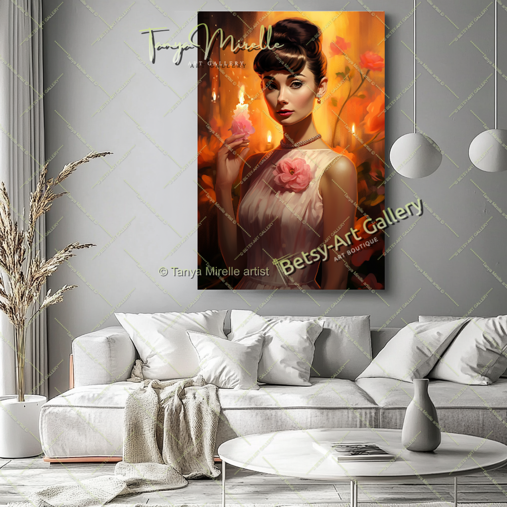 Pink Portrait Audrey Hepburn - Modern Canvas Print