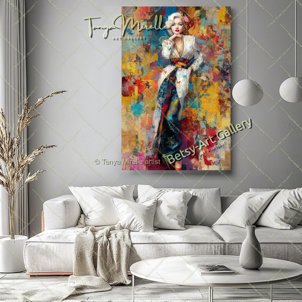 Oriental Marilyn Monroe Portrait - Vibrant Modern Canvas Print #9