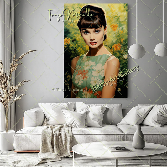 Portrait Audrey Hepburn with Candle - Modern Canvas Print