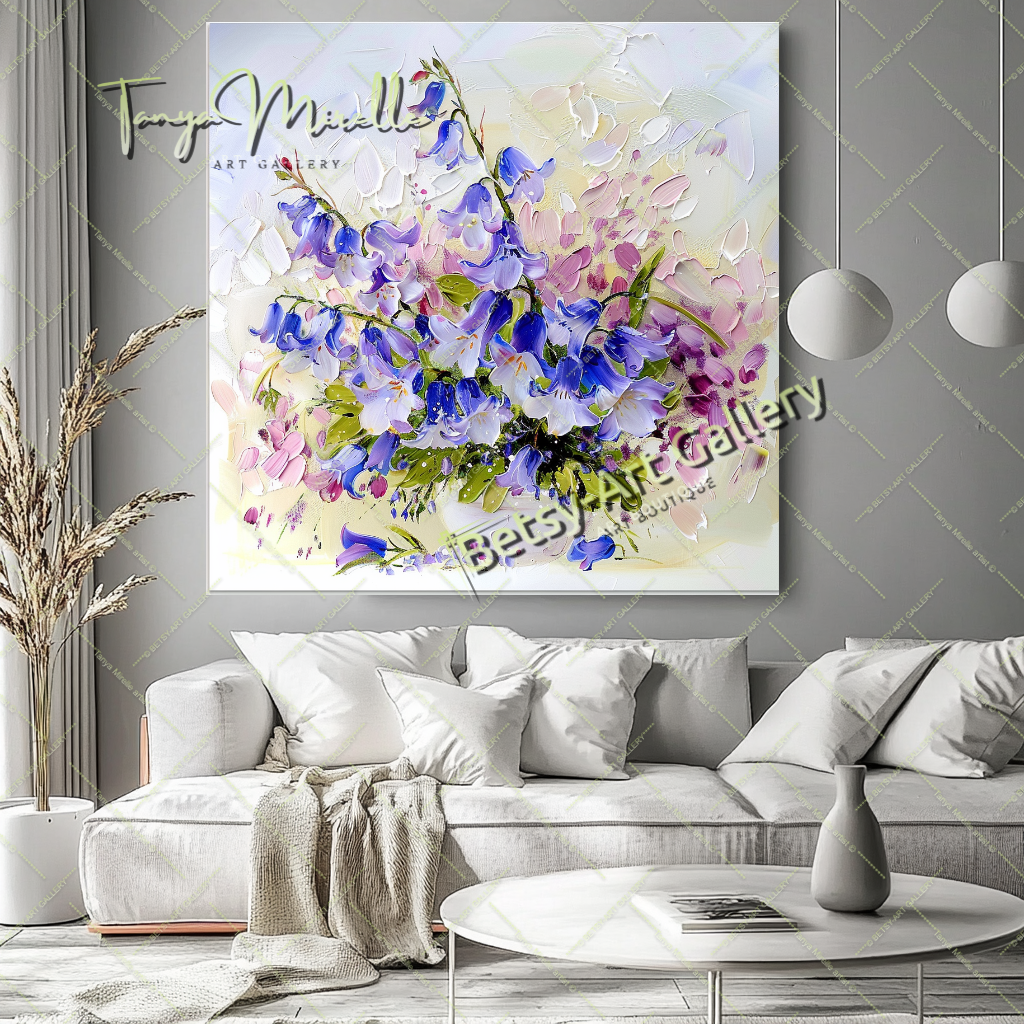 Blooming Wildflowers - Blue Impasto Oil Painting on Canvas #164 – Large – Oil on Canvas – {{ product.title }} canvas artwork by Tanya Mirelle – modern wall decor – original artwork for home, living room, office, or gallery – original artwork by BETSY-ART GALLERY