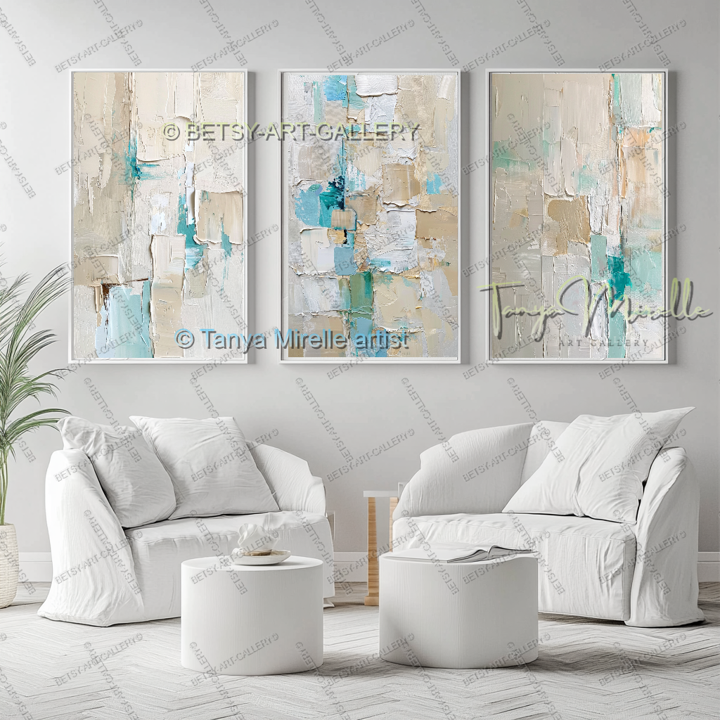 Industrial Ocean Abstract - Large Neutral Canvas Art for Living Room