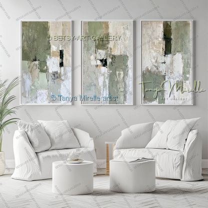 Quiet Green White Composition - Large Abstract Texture Painting