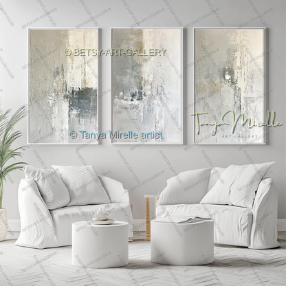 Large Modern Abstract Wall Art in Warm Gray and White