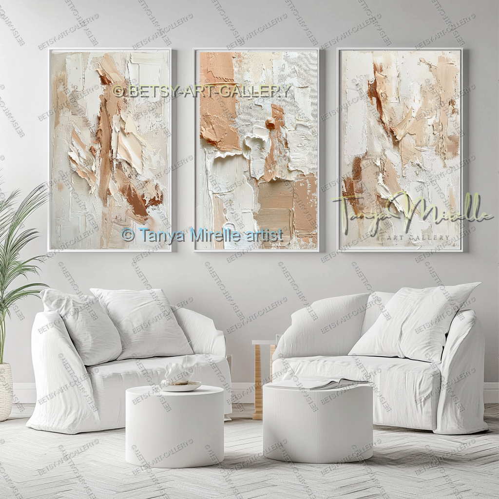Cream & Peach Structure - Minimalist Canvas Painting for Home Decor