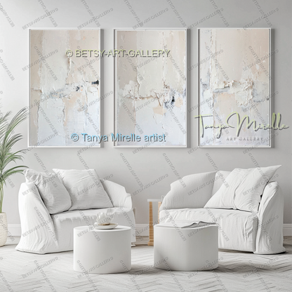 Soft White Abstract Painting – Large Textured Artwork for Contemporary Spaces