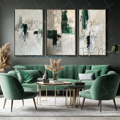 Serene Neutral Painting - Large Green Ivory Harmony Abstract Wall Art