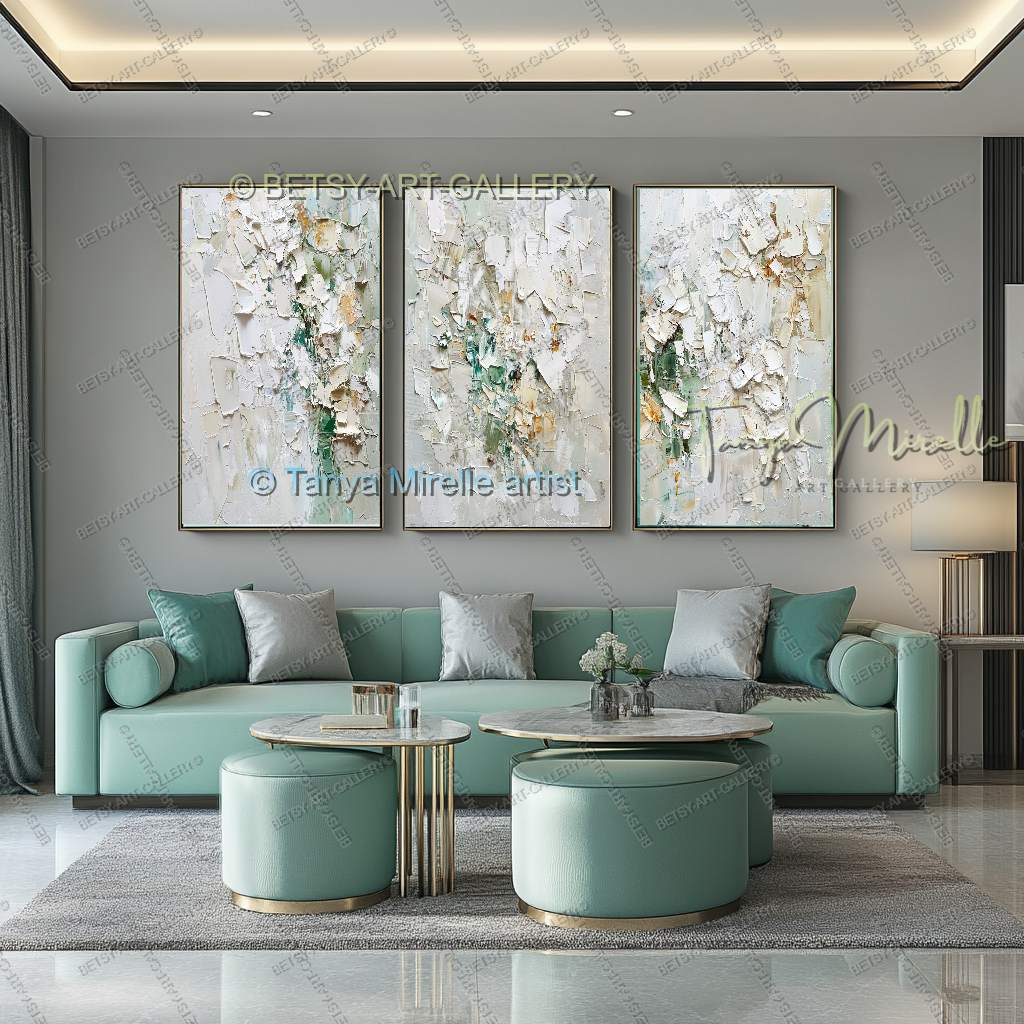 Luxury Neutral Wall Decor - Large Impasto Canvas for Living Room