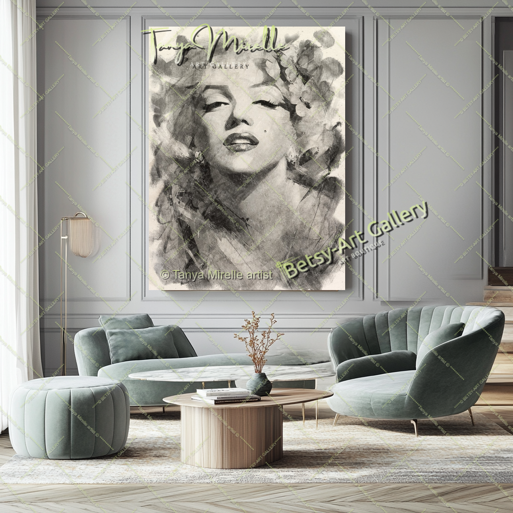 Iconic Drawing Portrait Marilyn Monroe - Modern Canvas Print