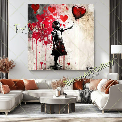 Girl with Red Heart Balloon - Pop Art Print on Canvas, Banksy Art