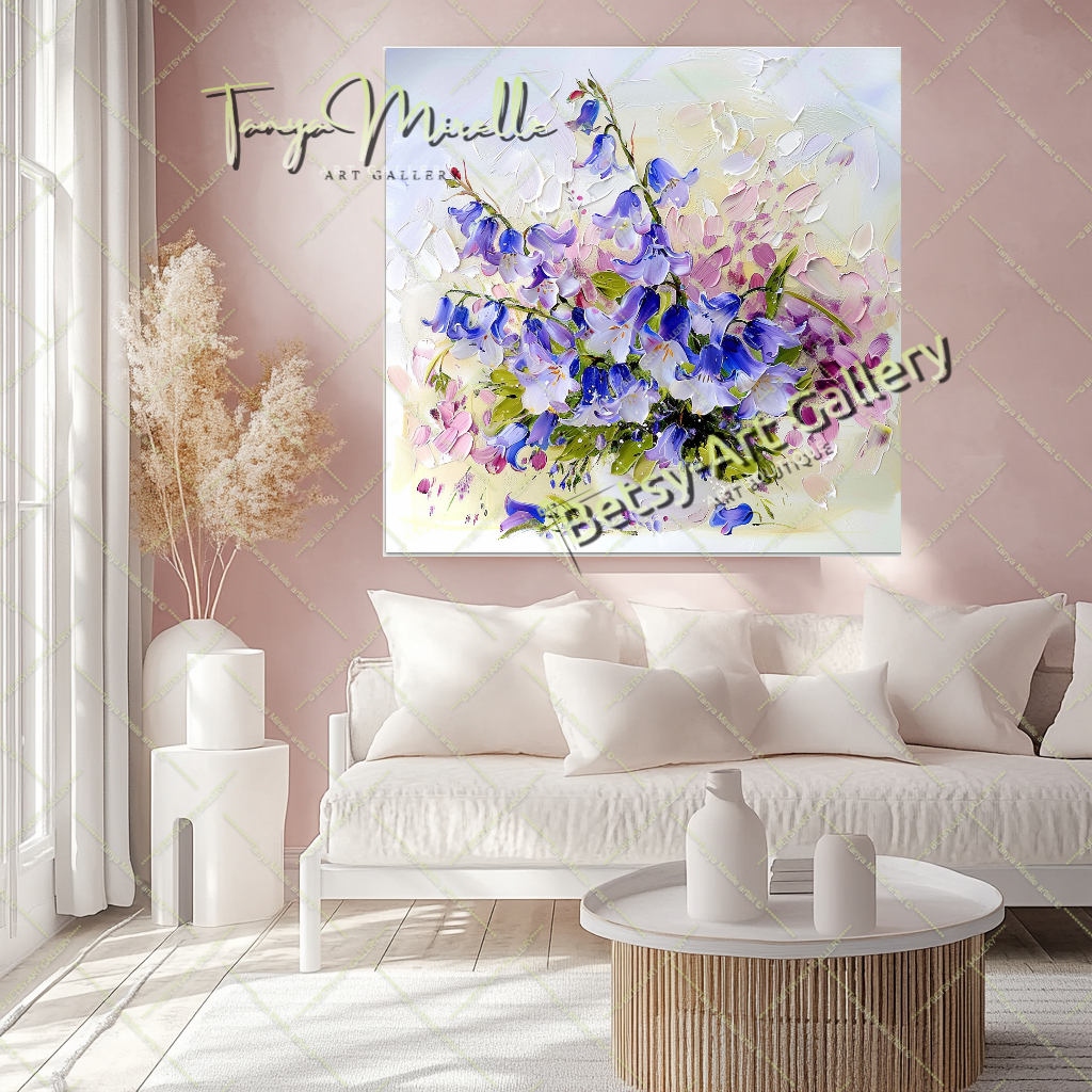 Blooming Wildflowers - Blue Impasto Oil Painting on Canvas #164