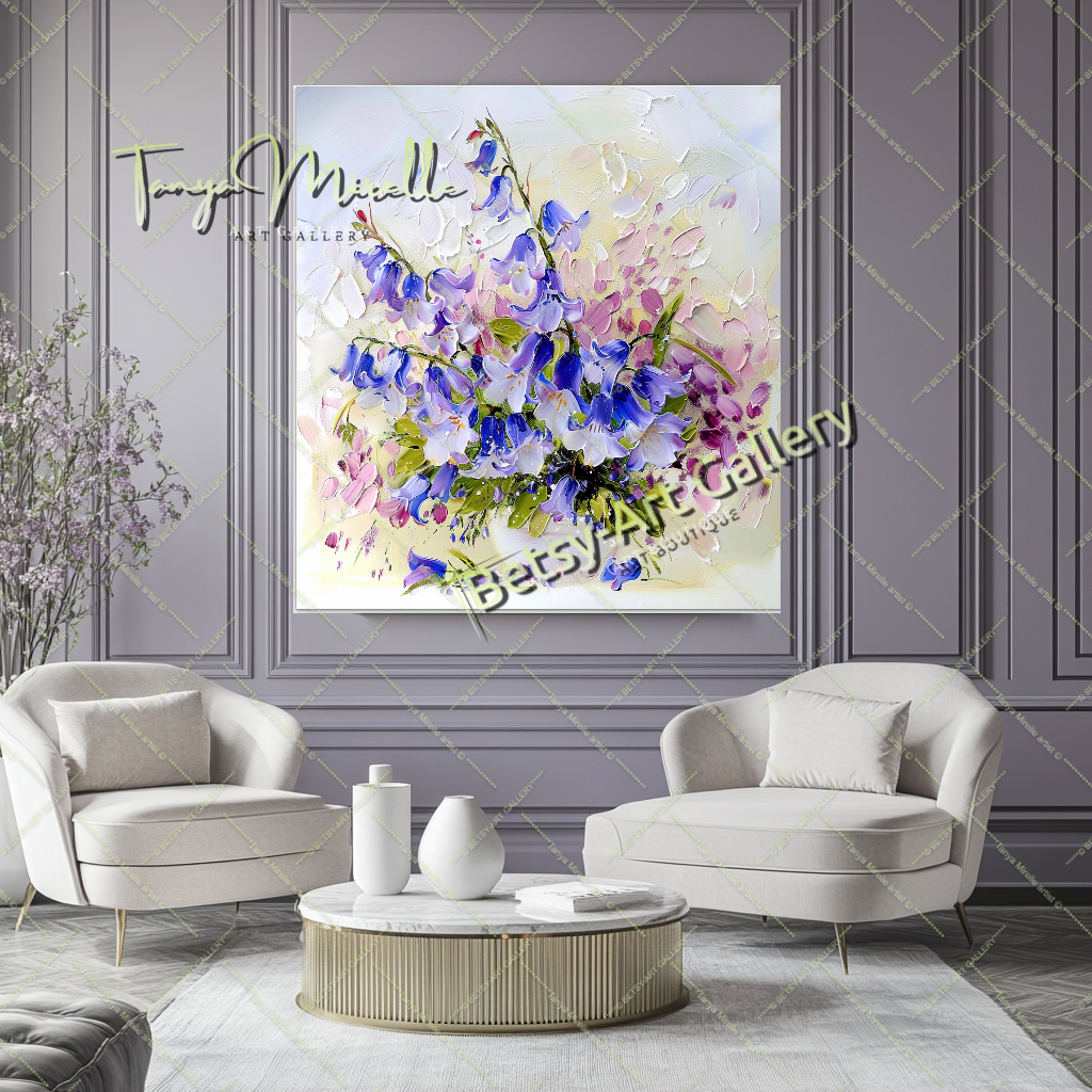 Blooming Wildflowers - Blue Impasto Oil Painting on Canvas #164