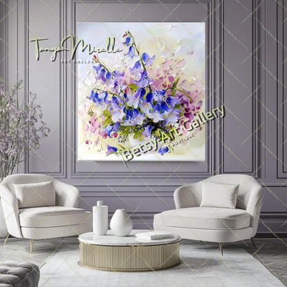 Blooming Wildflowers - Blue Impasto Oil Painting on Canvas #164