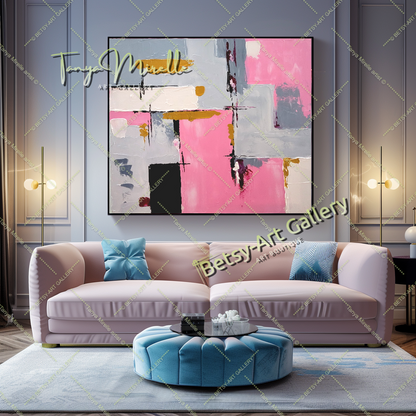 Pink Symphony - Modern Abstract Impasto Oil Painting on Canvas