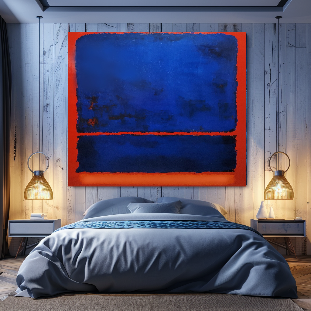 Red Blue Abstract by Mark Rothko, Modern Impasto Oil Painting on Canvas – Large – Oil on Canvas – {{ product.title }} canvas artwork by Tanya Mirelle – modern wall decor – original artwork for home, living room, office, or gallery – original artwork by BETSY-ART GALLERY