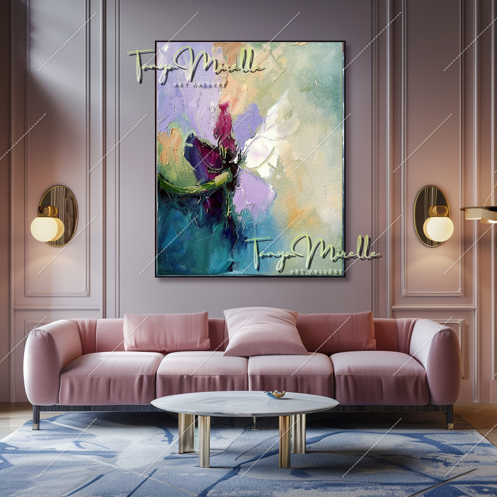 Abstract Impasto Flower Oil Painting, Palette Knife Canvas #211 – Large – Oil on Canvas – {{ product.title }} canvas artwork by Tanya Mirelle – modern wall decor – original artwork for home, living room, office, or gallery – original artwork by BETSY-ART GALLERY