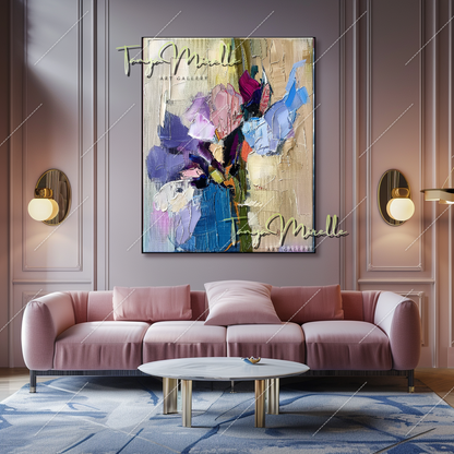 Abstract Impasto Flower Oil Painting, Palette Knife Canvas #211