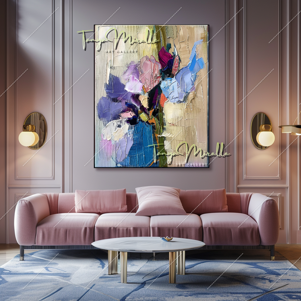 Abstract Impasto Flower Oil Painting, Palette Knife Canvas #211 – Large – Oil on Canvas – {{ product.title }} canvas artwork by Tanya Mirelle – modern wall decor – original artwork for home, living room, office, or gallery – original artwork by BETSY-ART GALLERY