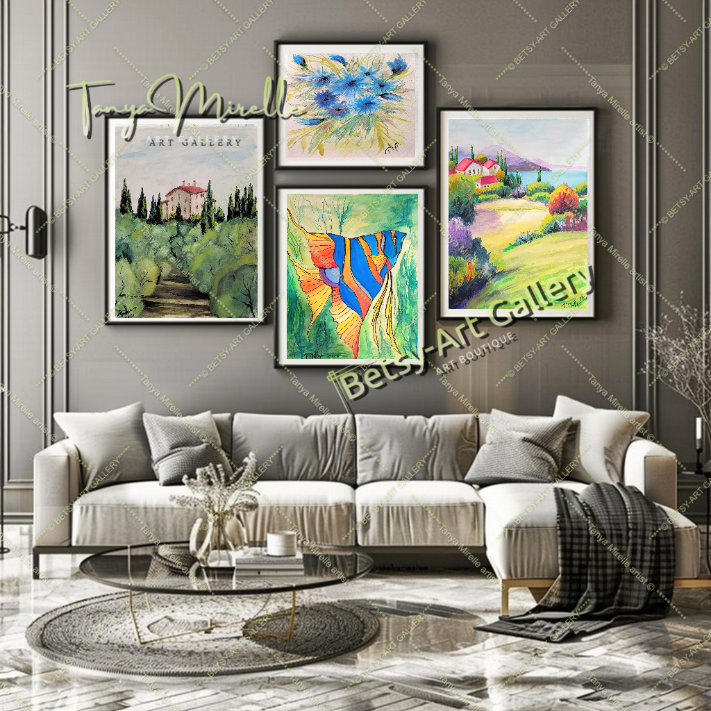 Vibrant Mediterranean Landscape Watercolor Painting, No Frame {{ shop_name }}watercolor art print birthday gift blooming garden art botanical print colorful painting floral art floral painting garden painting gift for mom mediterranean art mediterranean landscape painting nature painting paper painting small painting wall art home decor watercolor floral watercolor flowers watercolor landscape watercolor painting wildflowers painting