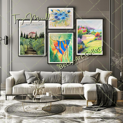 Vibrant Mediterranean Landscape Watercolor Painting, No Frame {{ shop_name }}watercolor art print birthday gift blooming garden art botanical print colorful painting floral art floral painting garden painting gift for mom mediterranean art mediterranean landscape painting nature painting paper painting small painting wall art home decor watercolor floral watercolor flowers watercolor landscape watercolor painting wildflowers painting