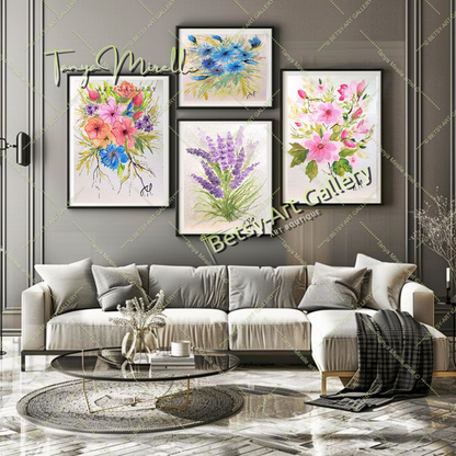 Mallows Original Watercolor Painting, Botanical Wall Art {{ shop_name }}watercolor art print birthday gift blooming garden art botanical print colorful painting floral art floral painting garden painting gift for mom mediterranean art nature painting paper painting small painting wall art home decor watercolor floral watercolor flowers watercolor landscape watercolor painting wildflowers painting