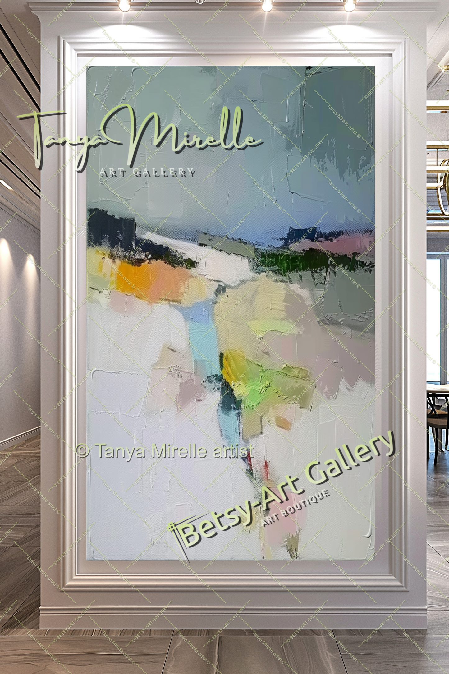 Neutral Abstract Landscape Painting – Colorful Impasto Canvas Art