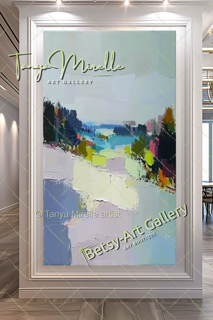 Neutral Abstract Landscape Painting – Colorful Impasto Canvas Art