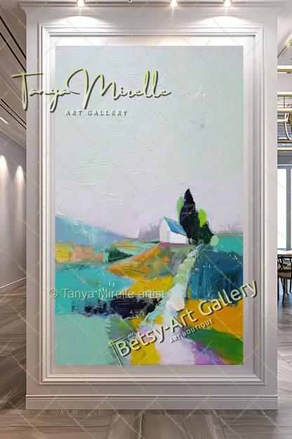 Colorful Mediterranean Landscape Painting – Modern Impasto Canvas Art