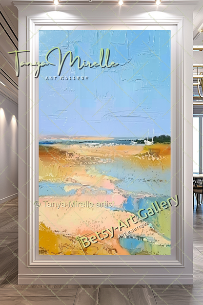 Mediterranean Seashore Painting – Colorful Canvas Wall Art for Living Room