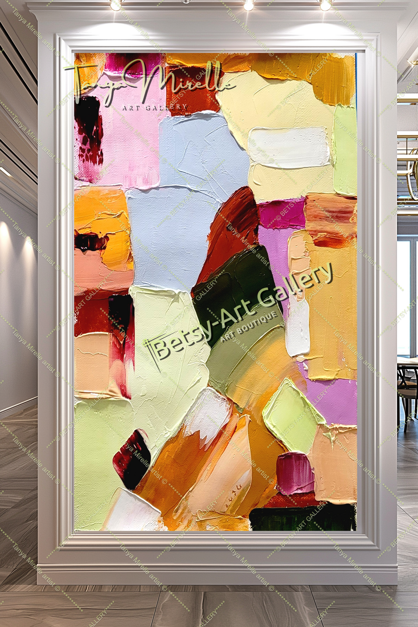 Colorful Harmony, Large Modern Abstract Impasto Oil Painting on Canvas