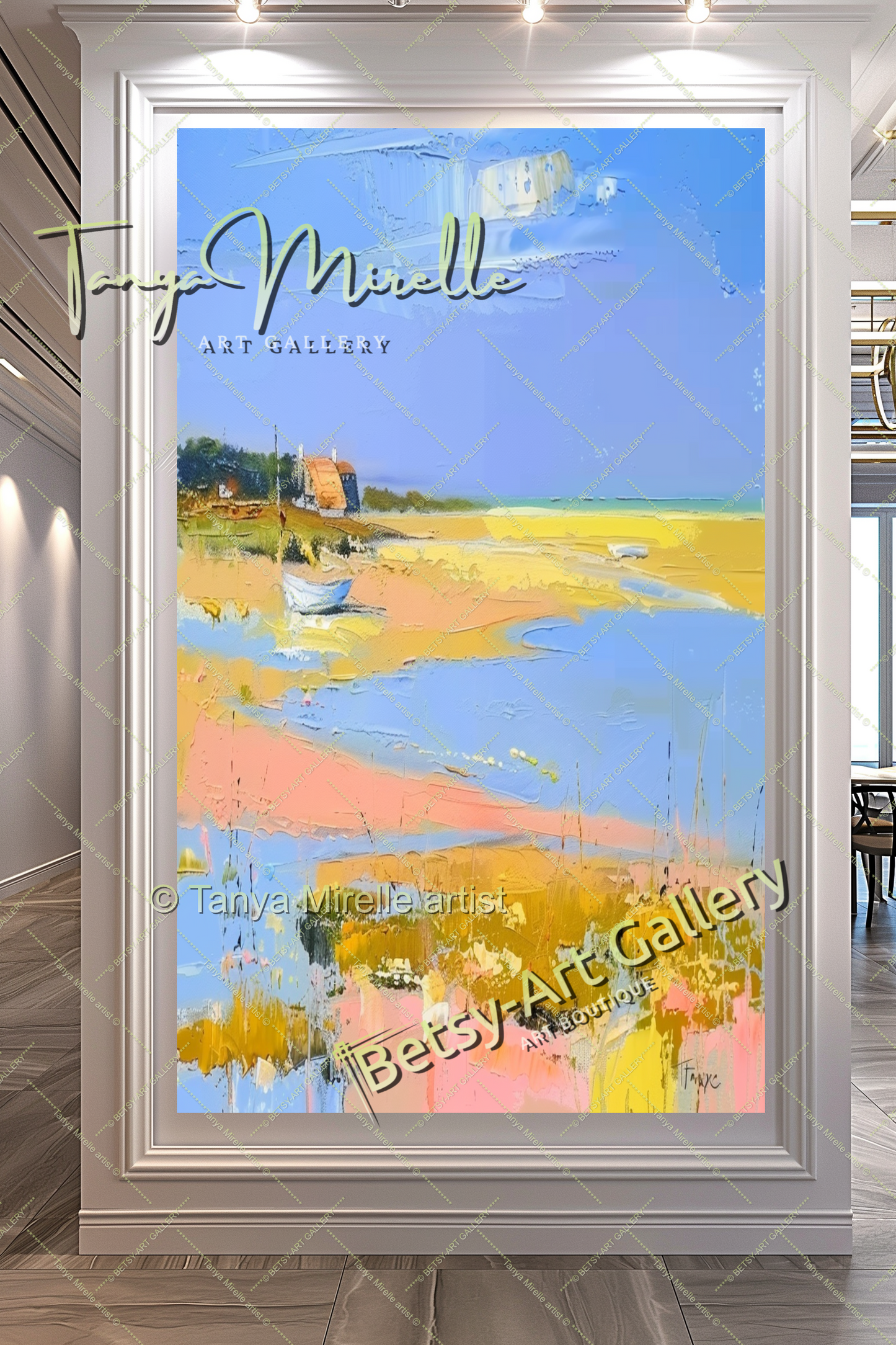 Mediterranean Seashore Painting – Colorful Canvas Wall Art for Living Room