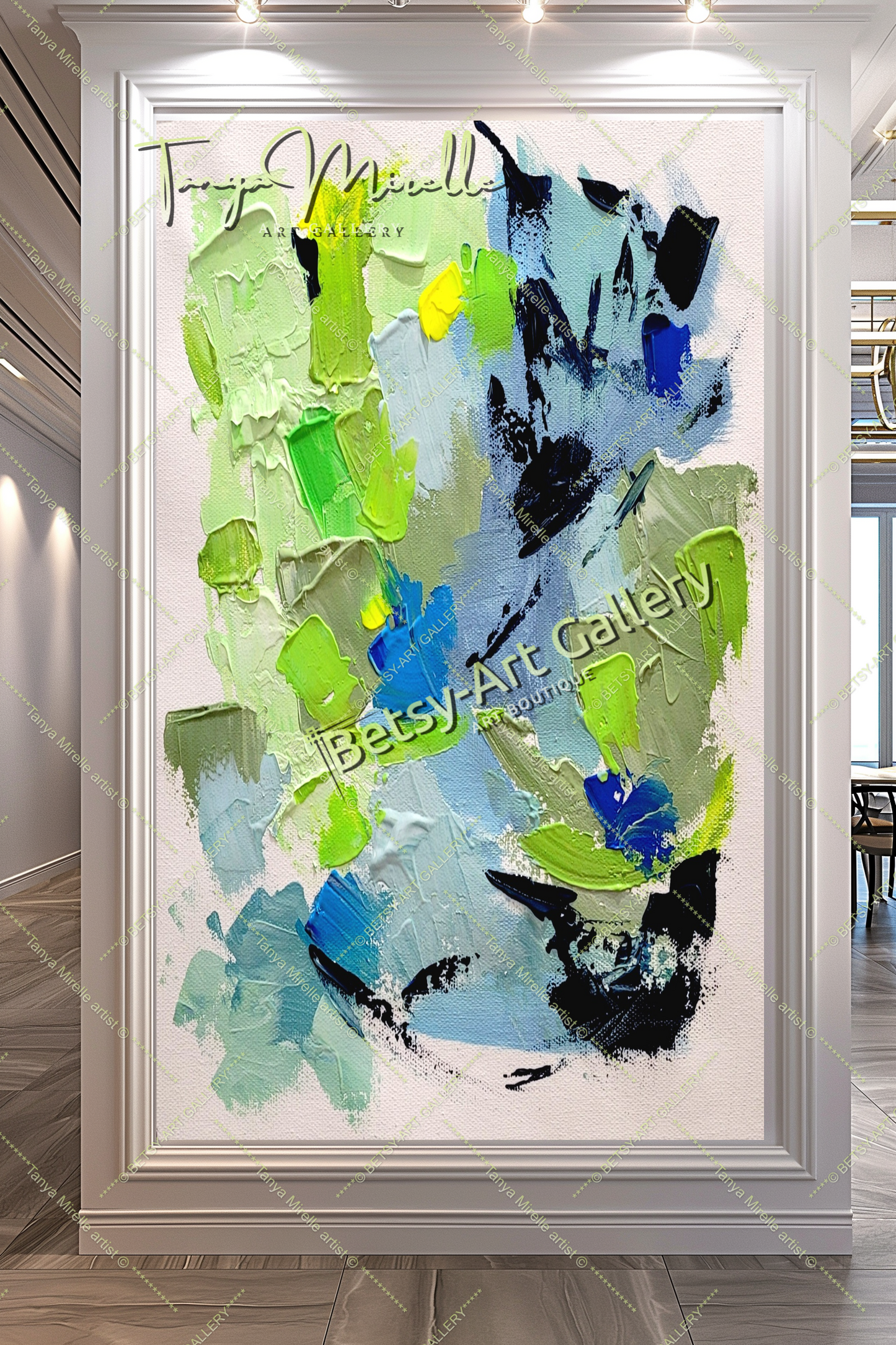 Large Green Abstract Textured Paintings for living room