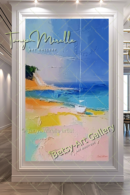 Soft Seashore Painting – Large Impasto Artwork for Home or Office