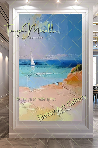 Soft Seashore Painting – Large Impasto Artwork for Home or Office
