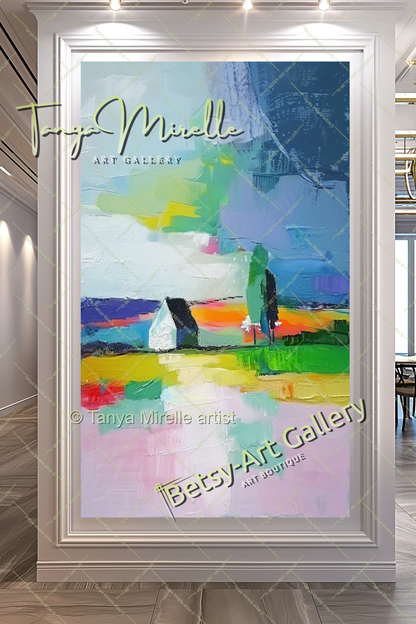 Extra Large Abstract Landscape Painting – Colorful Textured Canvas Art